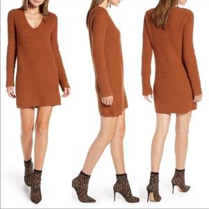 SOMETHING NAVY Rust Leather sweater tunic dress